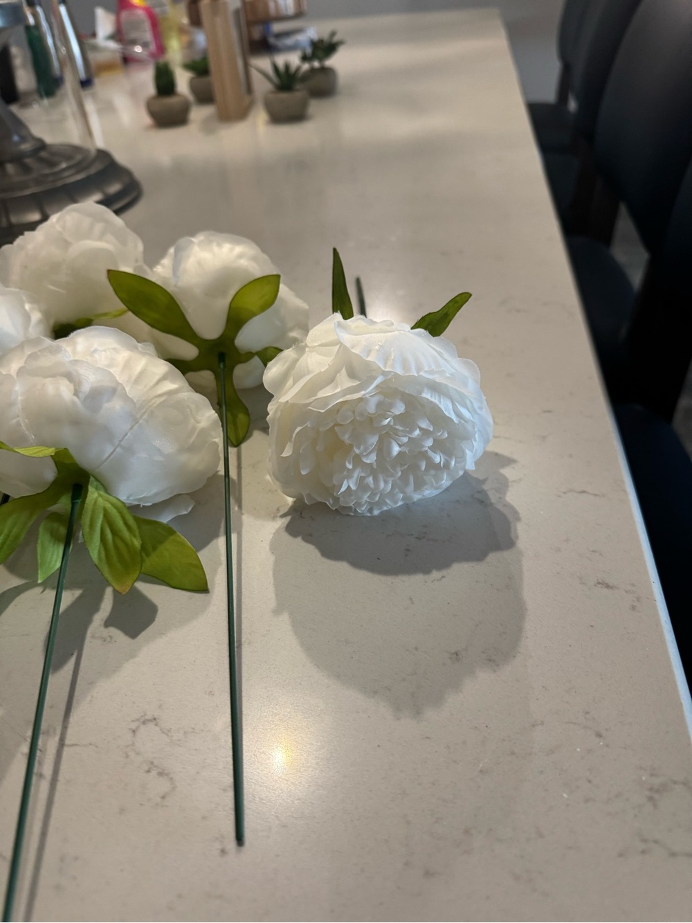 White Artificial Peony Stem - Set of 6 - Picture 3 of 3